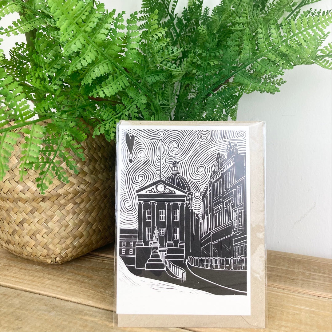 Market House Penzance Lino Print Card