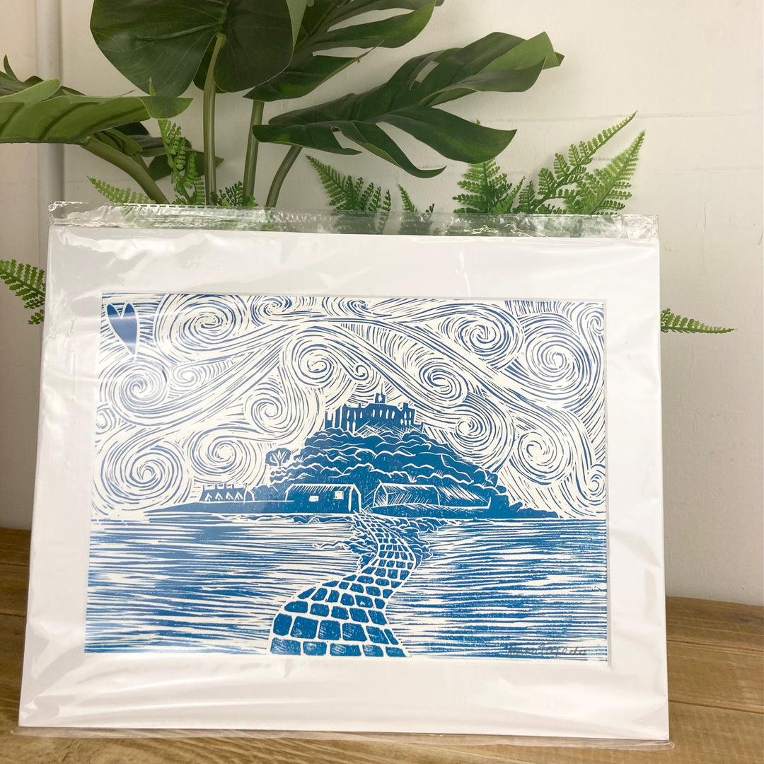 St Michael's Mount Lino Print Mounted