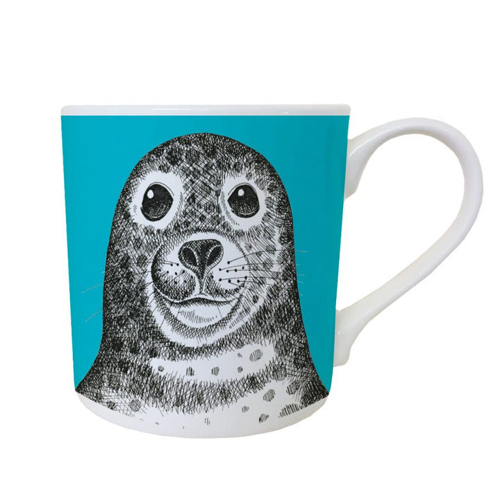 Quirky Seal Mug on Turquoise Background