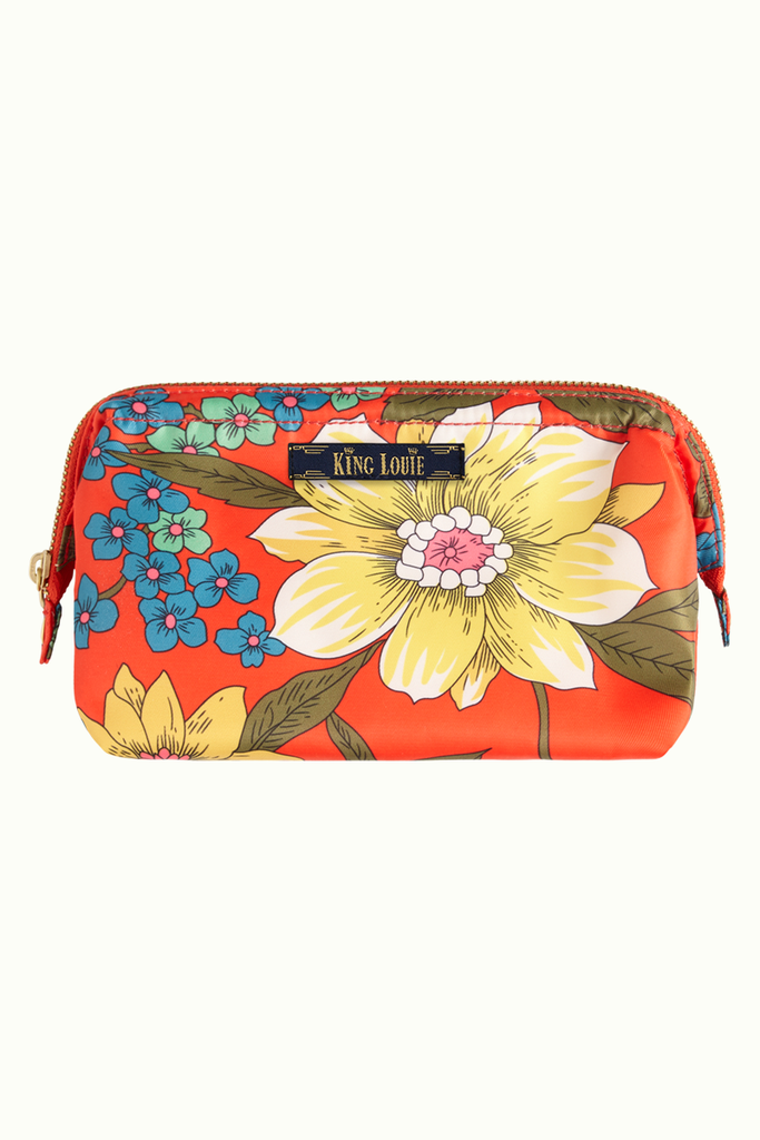 Make-up Bag - Blazing Orange - Bold Flower Print