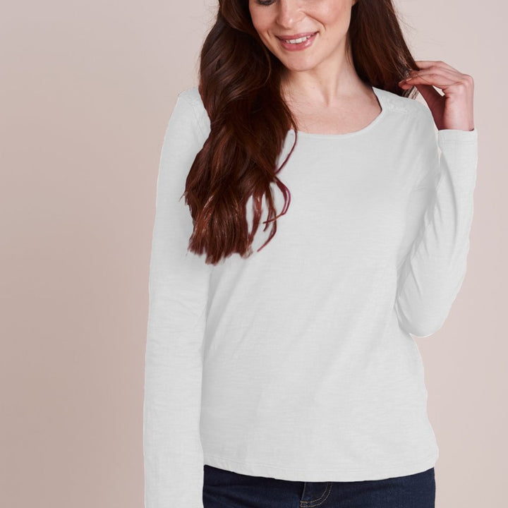 Lace Shoulder Long Sleeve Tee - White