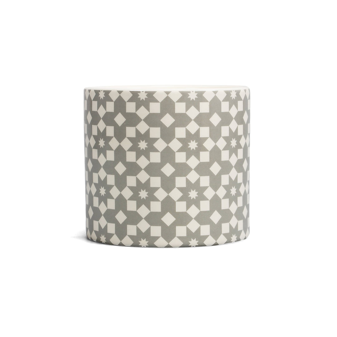 Grey Flower Print Plant Pot