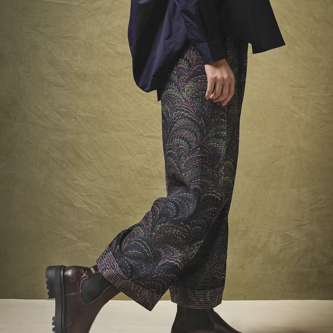 Marble Indigo Crepe Palazzo Pants
