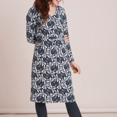Palm Lily Jersey Dress- Navy