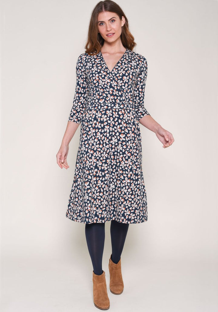 Petal 3/4 Wrap Dress - Navy Floral