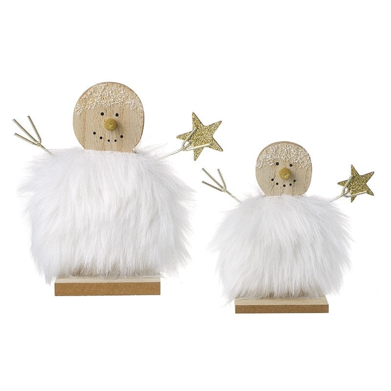 Fluffy Wooden Snowman Decoration