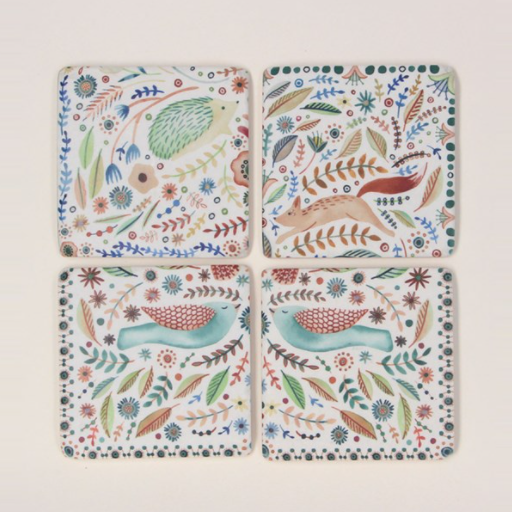 Folk Woodland Animal Coasters