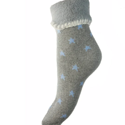 Grey Cuff Socks with Stars