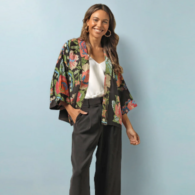 Woven Flower Crepe Kimono