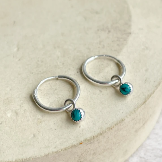 Sterling Silver Gem Stone Mini Hoops