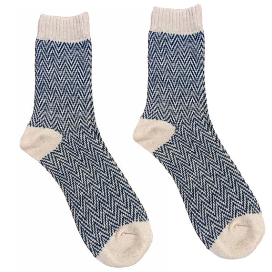 Blue + Cream Zig Zag Socks