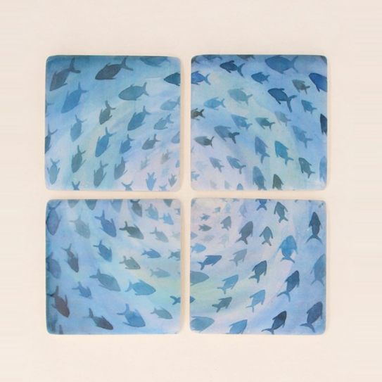 Blue Fish Vortex Resin Coasters