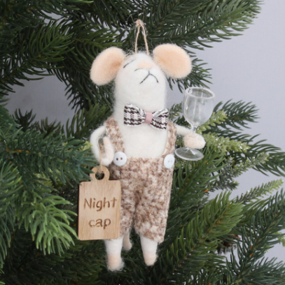 Wool Mouse 'Night Cap' Decoration