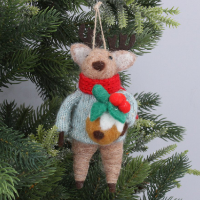 Wool Deer with Christmas Pudding