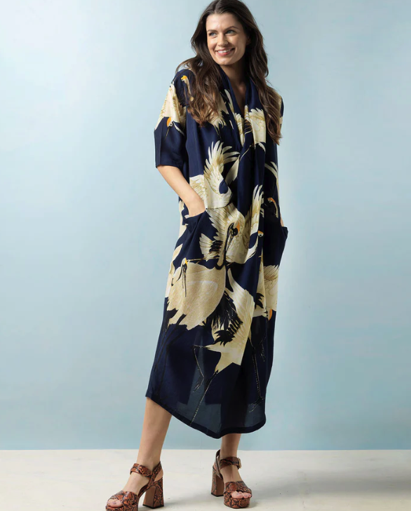 Crepe Rachel Dress Stork Navy