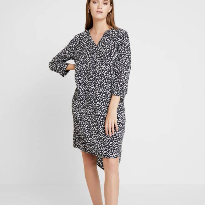 Talla Shirt Dress - Dark Blue with Mini Flower Print