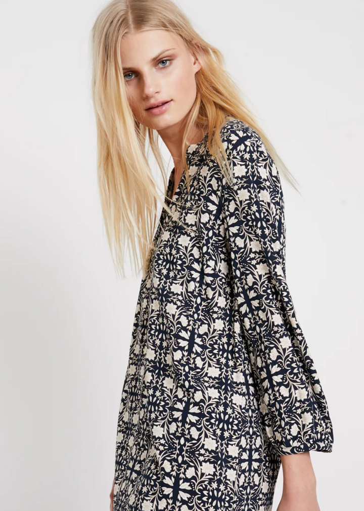 Callas Dress - Dark Blue Tile Print
