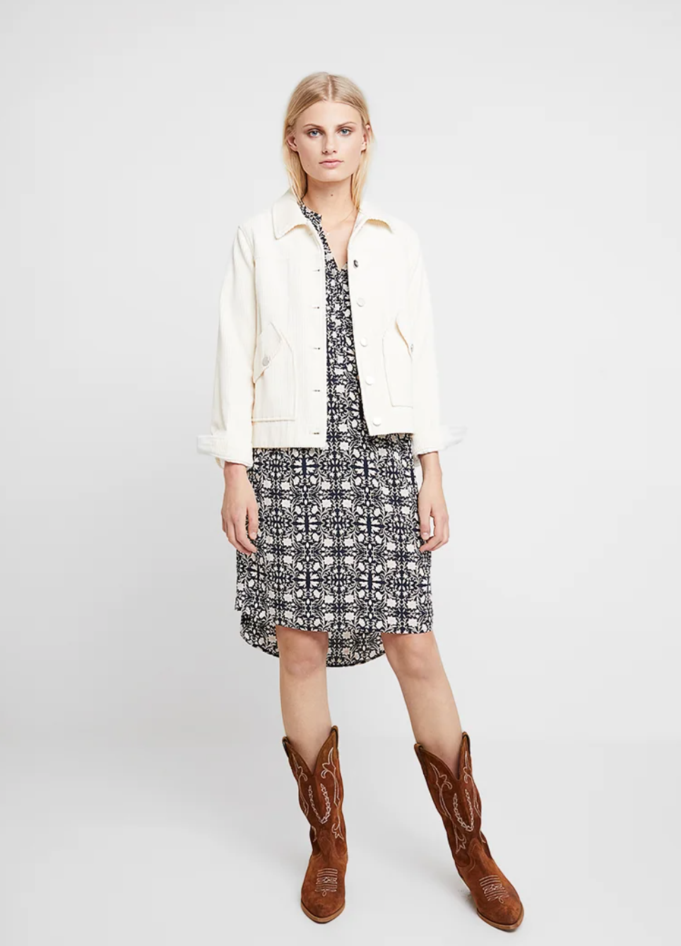 Callas Dress - Dark Blue Tile Print