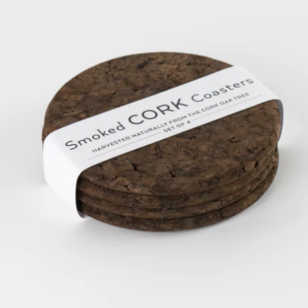 Smoked Cork Round Coasters Set of 4