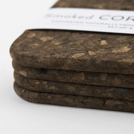 Smoked Cork Square Coasters Set of 4