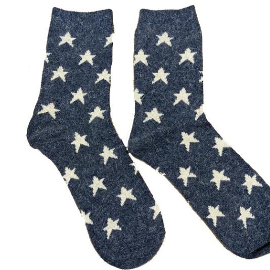 Wool Blend Socks with Cream Stars