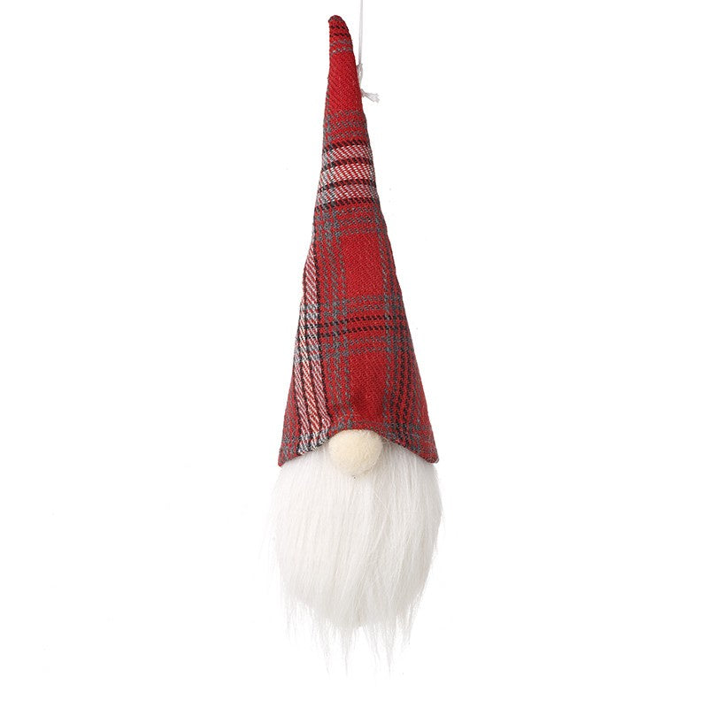 Hanging Gonk In Tall Red Tartan Hat
