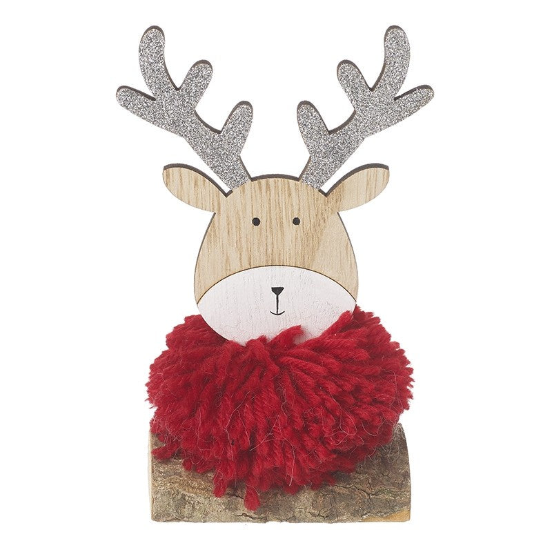 Wooden Reindeer in Red Woollen Scarf