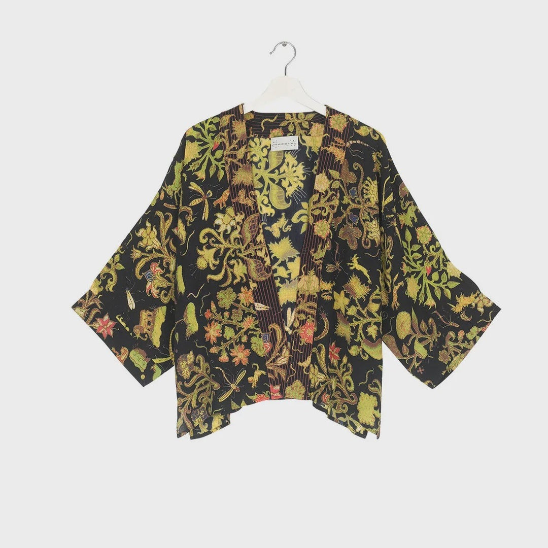 Tudor Silk Black Crepe Kimono