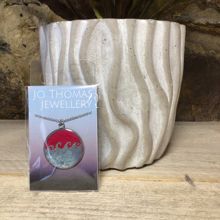 30mm Stainless Steel and Resin Pendant with Chain - Wave Overlay