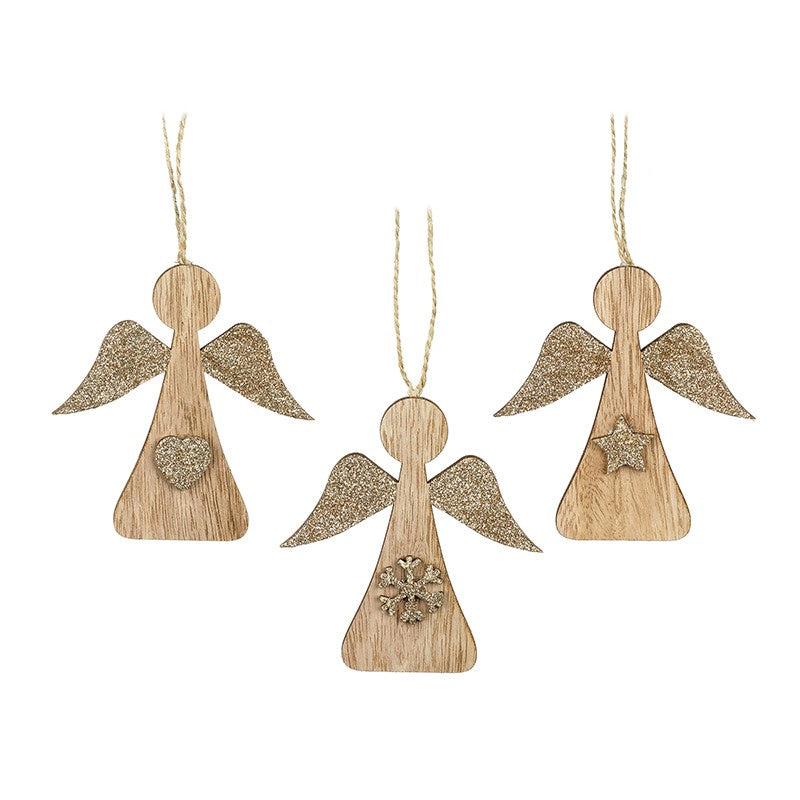 Wood & Glitter Angel Hanging Decoration