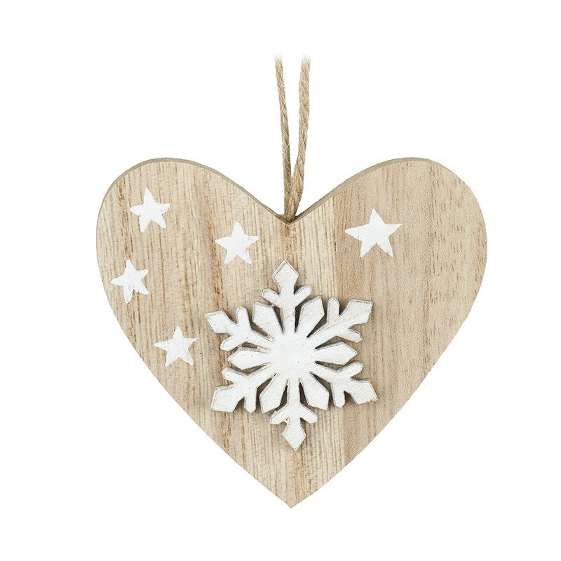 Wooden Heart with Snowflake Design