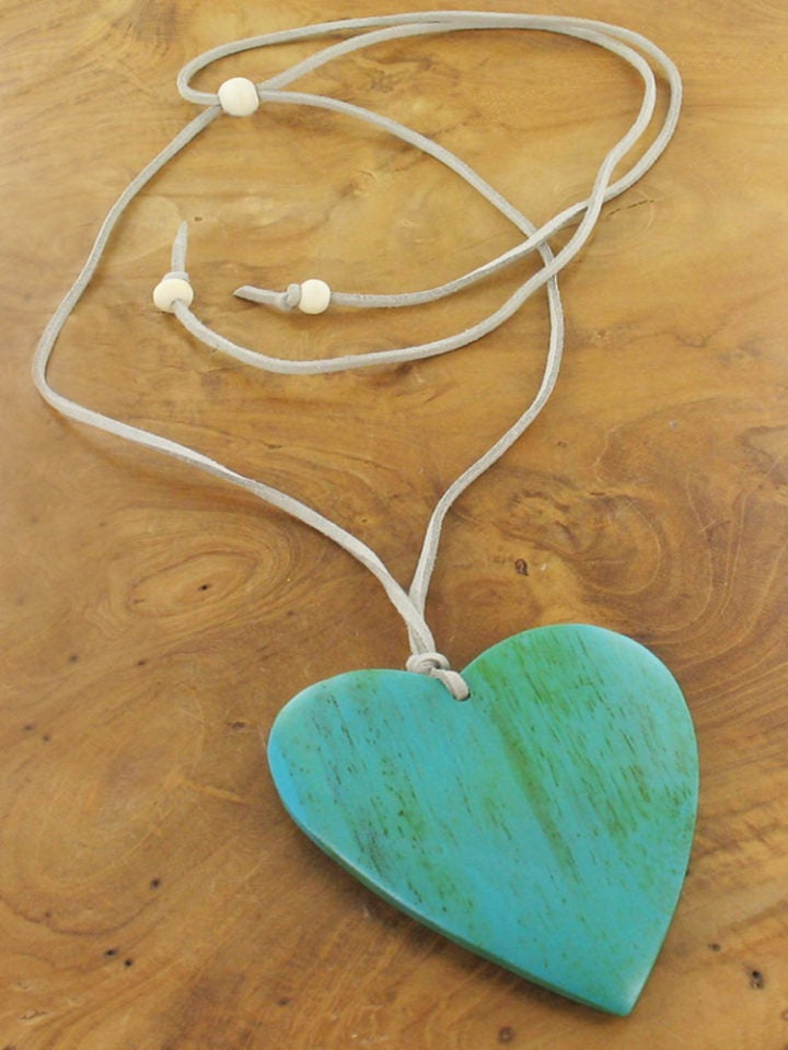 Suede Cord Necklace with a Wooden Heart Pendant