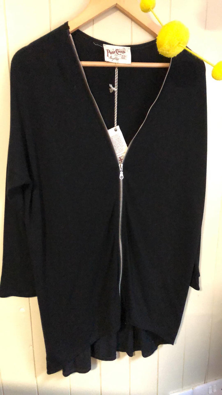 Flick zip through cardigan top in Black