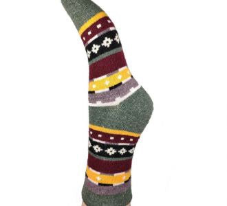 Flowers and Stripes Patterned Wool Blend Socks