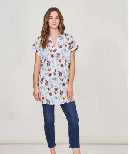 Bantu Tunic - White Patterned