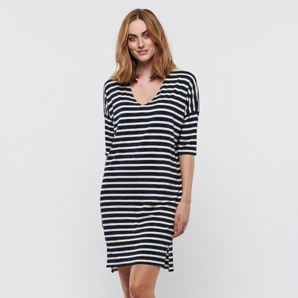 Dericka Dress - Blue and Cream Stripe