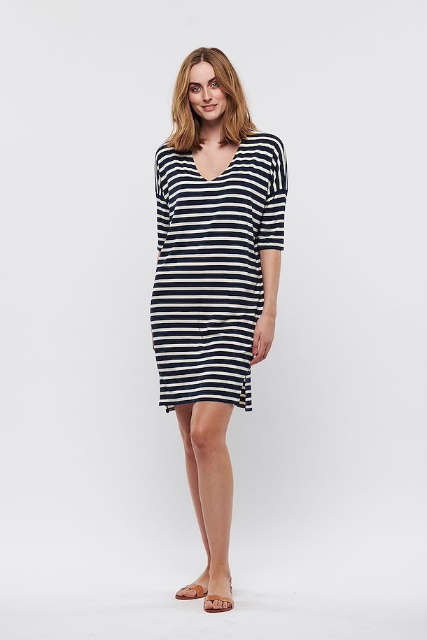Dericka Dress - Blue and Cream Stripe