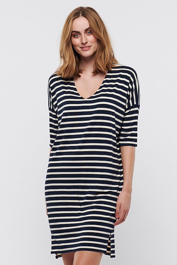 Dericka Dress - Blue and Cream Stripe