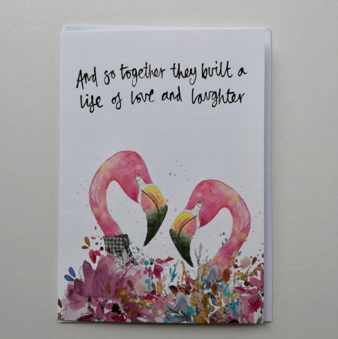 Flamingos  Together Greetings Card