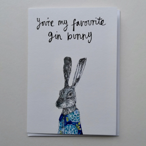 Gin Bunny Greetings Card