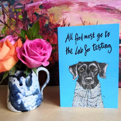 Skip Black Lab - Blue Greetings Card
