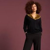 Cardigan with Fake Fur Collar