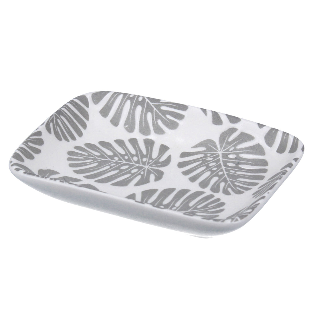 White / Grey Ceramic Cheese Plant Rectangular Trinket Tray