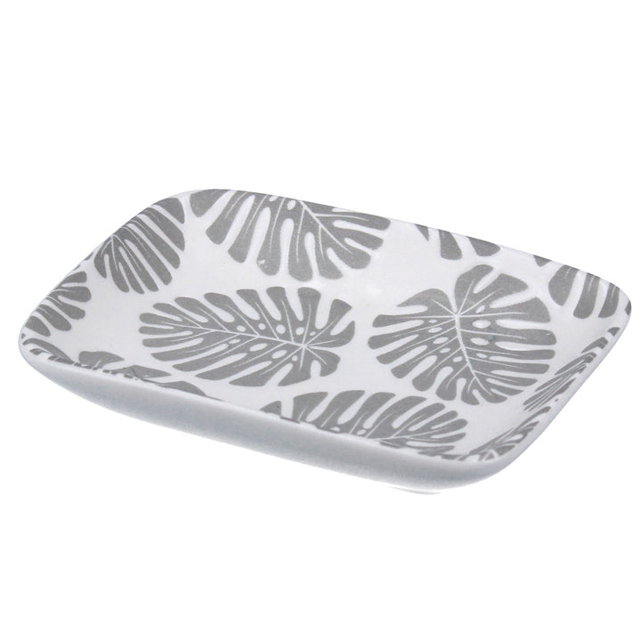 White / Grey Ceramic Cheese Plant Rectangular Trinket Tray
