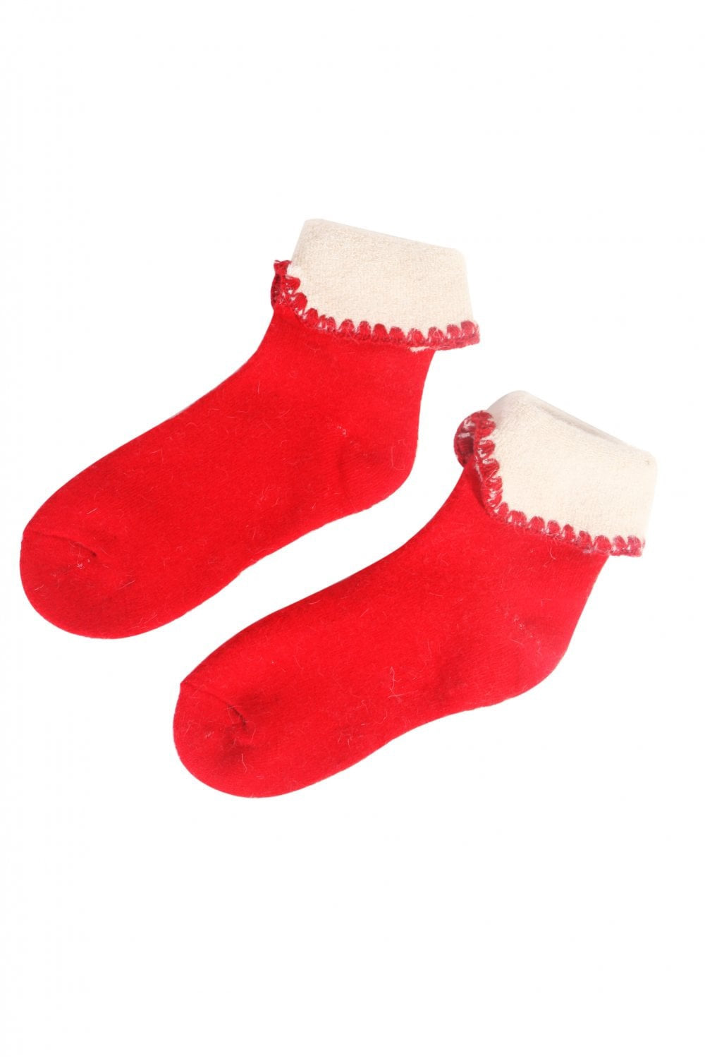 Fluffy Cuff Socks - Red with Hearts