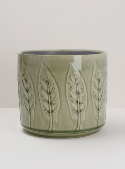Sage Bay Leaf Ceramic Pot Cover - Medium