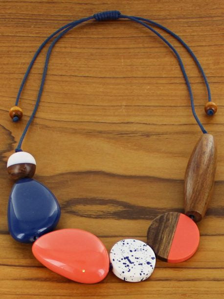 Mixed Shaped Resin and Wood Necklace