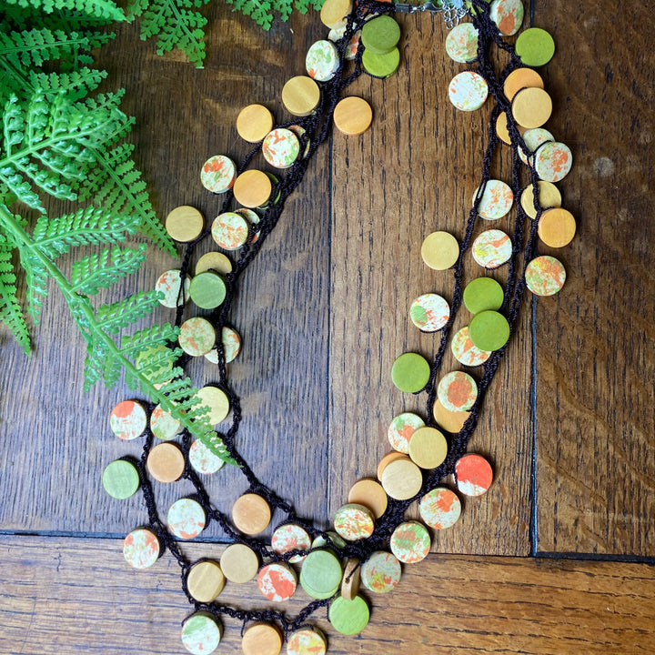 Triple Row Asymmetric Disc Necklace