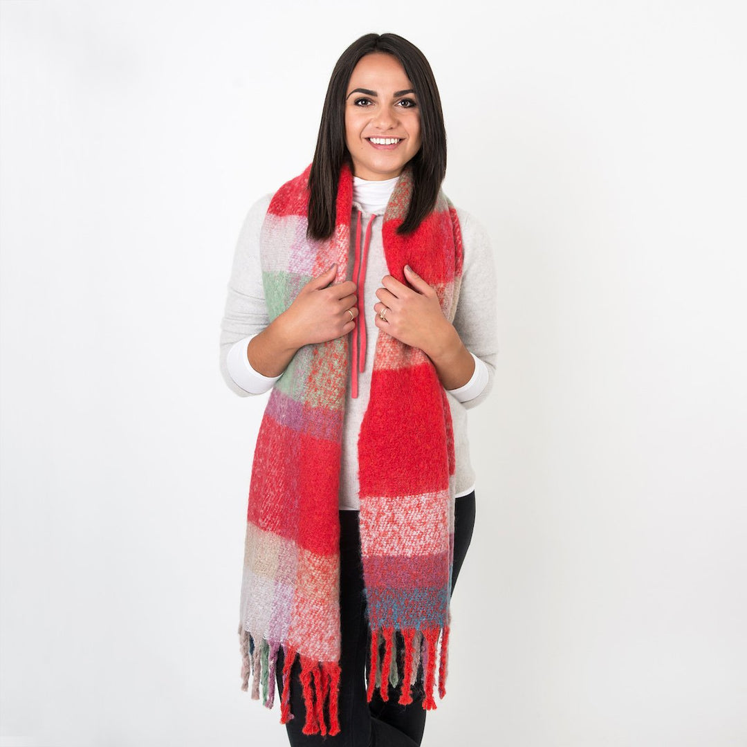 Betty Red Check Woven Scarf