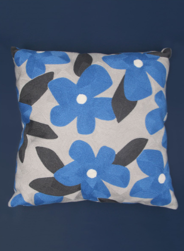 Pop Flowers Embroidered Cushion with Pad
